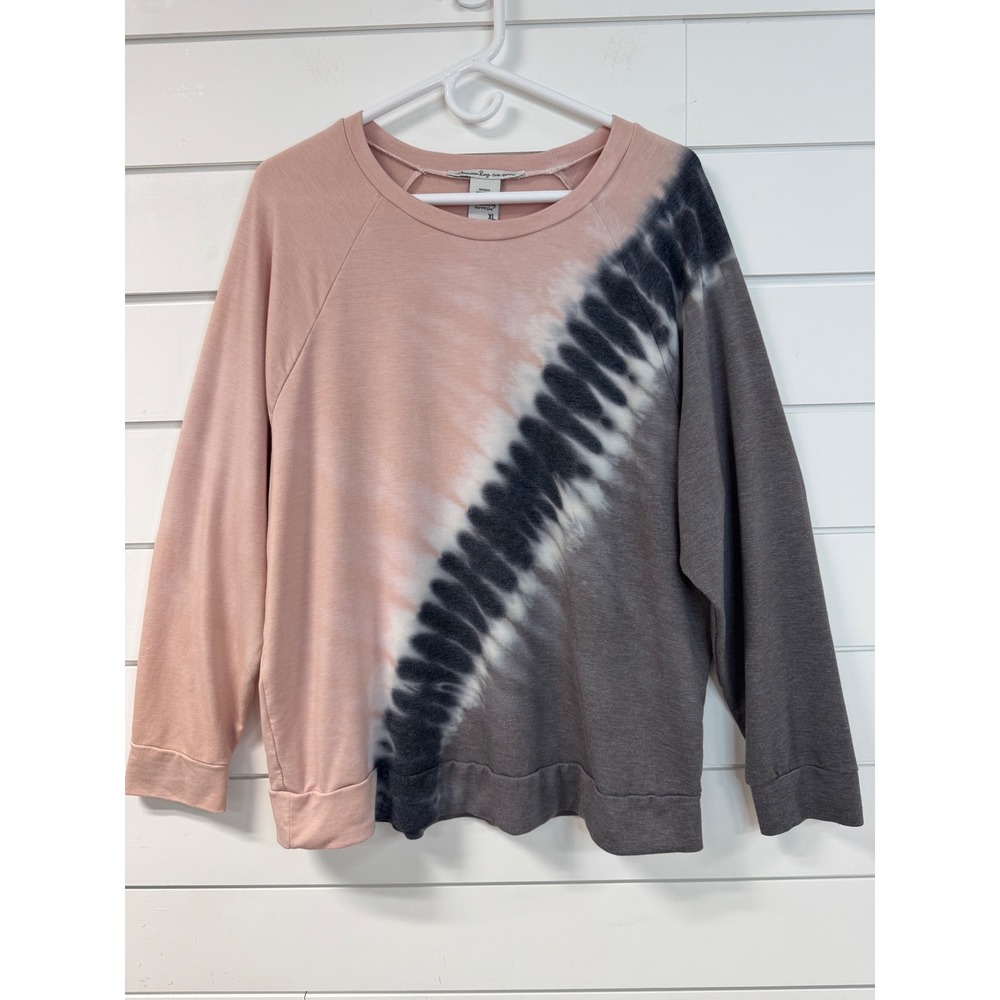 American Rag Cie Womens XL Tie Dye Sweatshirt Pink Grey Raglan Pullover Top